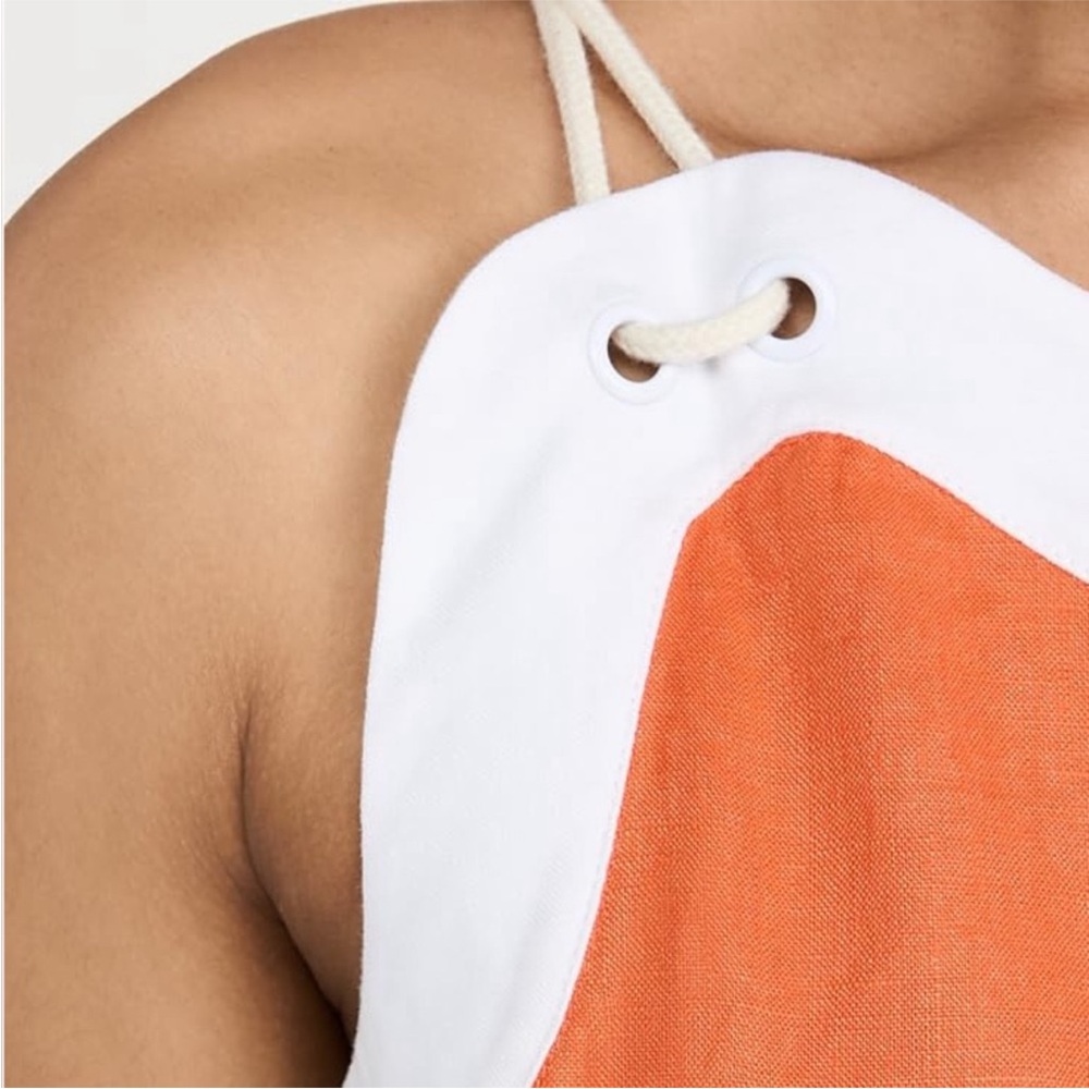 STAUD Renata Linen Orange and White Wavy Dress - Picture 2 of 5